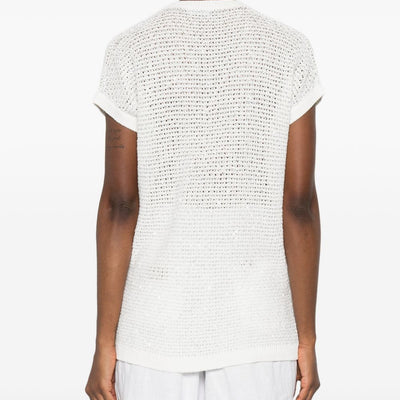 Fabiana Filippi V-neck short sleeves sequin embellishments Openwork top