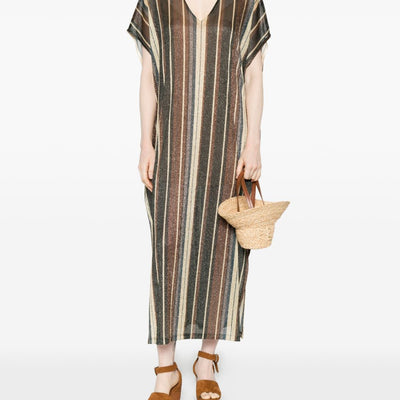 Siyu V-neck side slit Zoe striped kaftan dress