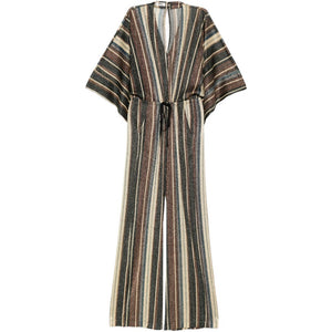 Siyu V-neck short sleeves Striped long jumpsuit