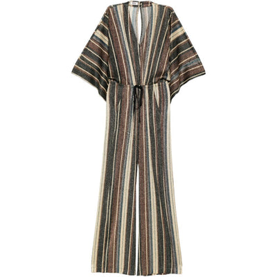 Siyu V-neck short sleeves Striped long jumpsuit
