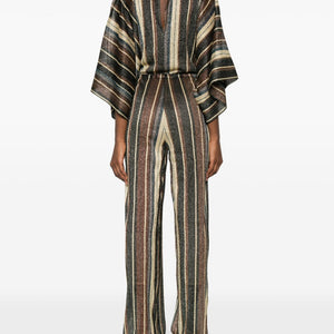 Siyu V-neck short sleeves Striped long jumpsuit