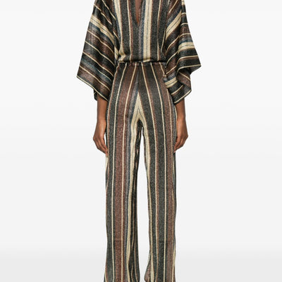 Siyu V-neck short sleeves Striped long jumpsuit