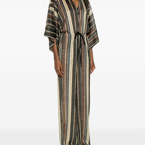 Siyu V-neck short sleeves Striped long jumpsuit