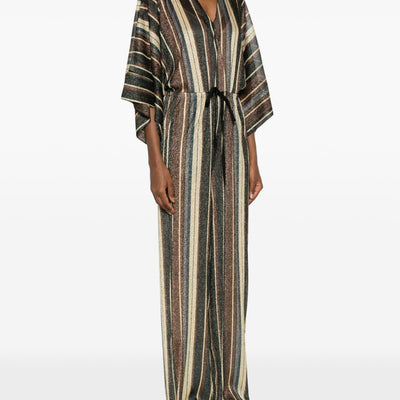 Siyu V-neck short sleeves Striped long jumpsuit