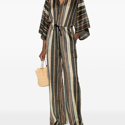 Siyu V-neck short sleeves Striped long jumpsuit