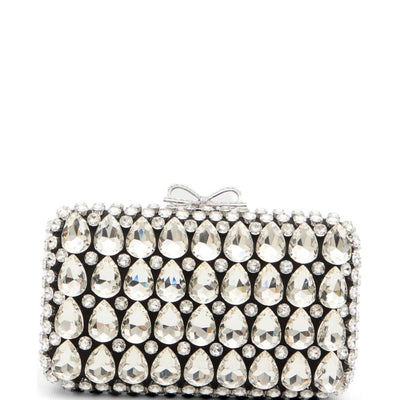 Self-portrait Black Satin Crystal Clutch Bag