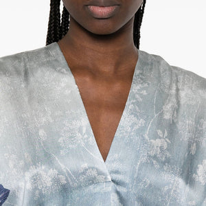 Pierre Louis Mascia V-neck, short sleeves, printed Pritned silk dress