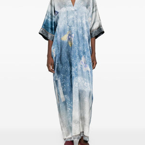 Pierre Louis Mascia V-neck, short sleeves, printed Pritned silk dress