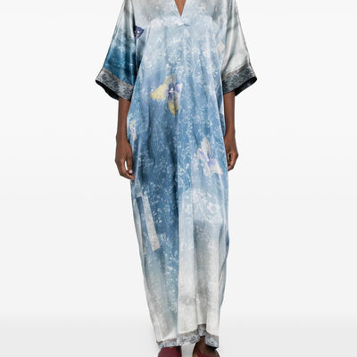 Pierre Louis Mascia V-neck, short sleeves, printed Pritned silk dress