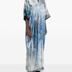 Pierre Louis Mascia V-neck, short sleeves, printed Pritned silk dress
