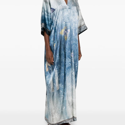 Pierre Louis Mascia V-neck, short sleeves, printed Pritned silk dress