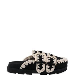 Mou Black, round toe, buckle detail Bio low slippers