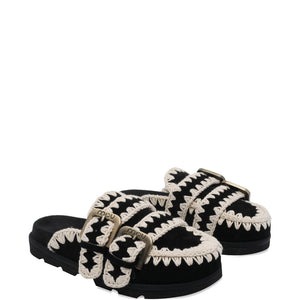 Mou Black, round toe, buckle detail Bio low slippers
