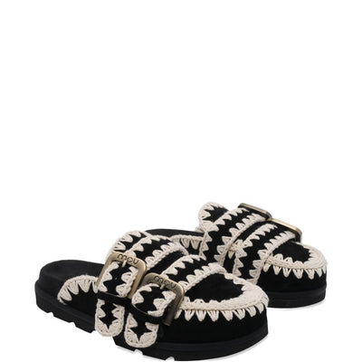 Mou Black, round toe, buckle detail Bio low slippers