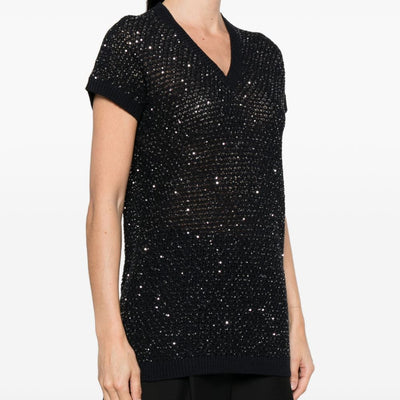 Fabiana Filippi V-neck short sleeves Embellished v-necked top