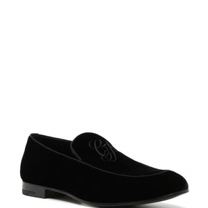 Giorgio Armani Embroidered logo velvet loafers