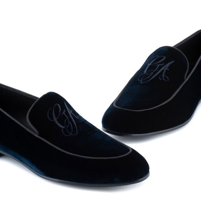Giorgio Armani Embroidered logo velvet loafers