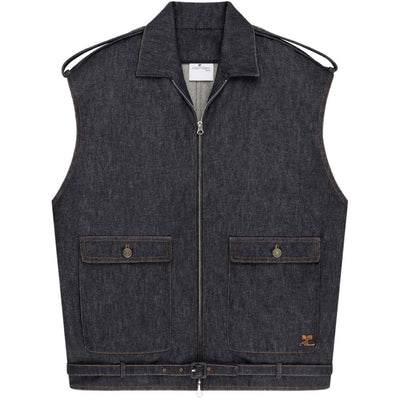 Courreges Denim sleeveless bomber jacket