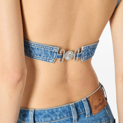 Marine Serre Denim bra top