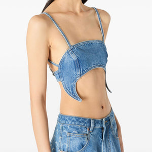 Marine Serre Denim bra top