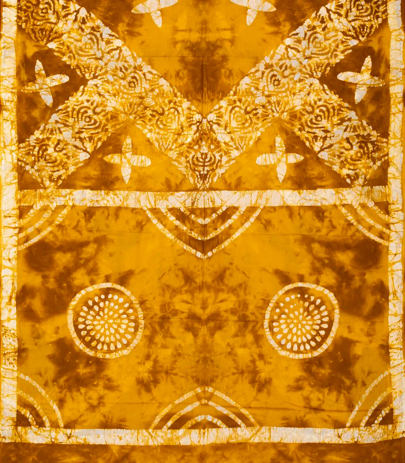 Mustard Jaipur Cotton Saree With Tie & Dye Floral Motifs