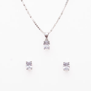 Silver Set Chain Pendant and Earrings with Finely Cut Stones for Women