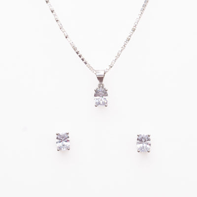 Silver Set Chain Pendant and Earrings with Finely Cut Stones for Women