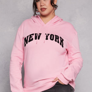 Plus Size New York Chenille Patch Hoodie