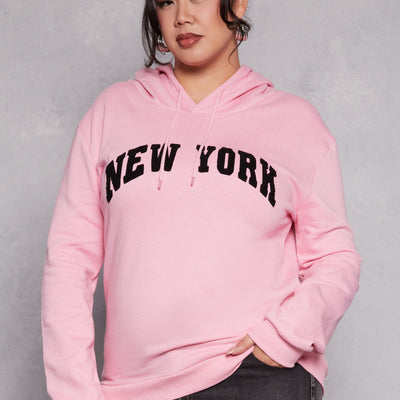 Plus Size New York Chenille Patch Hoodie