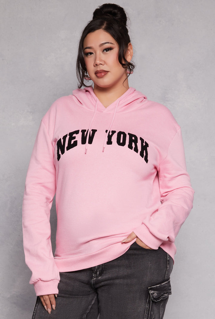 Plus Size New York Chenille Patch Hoodie