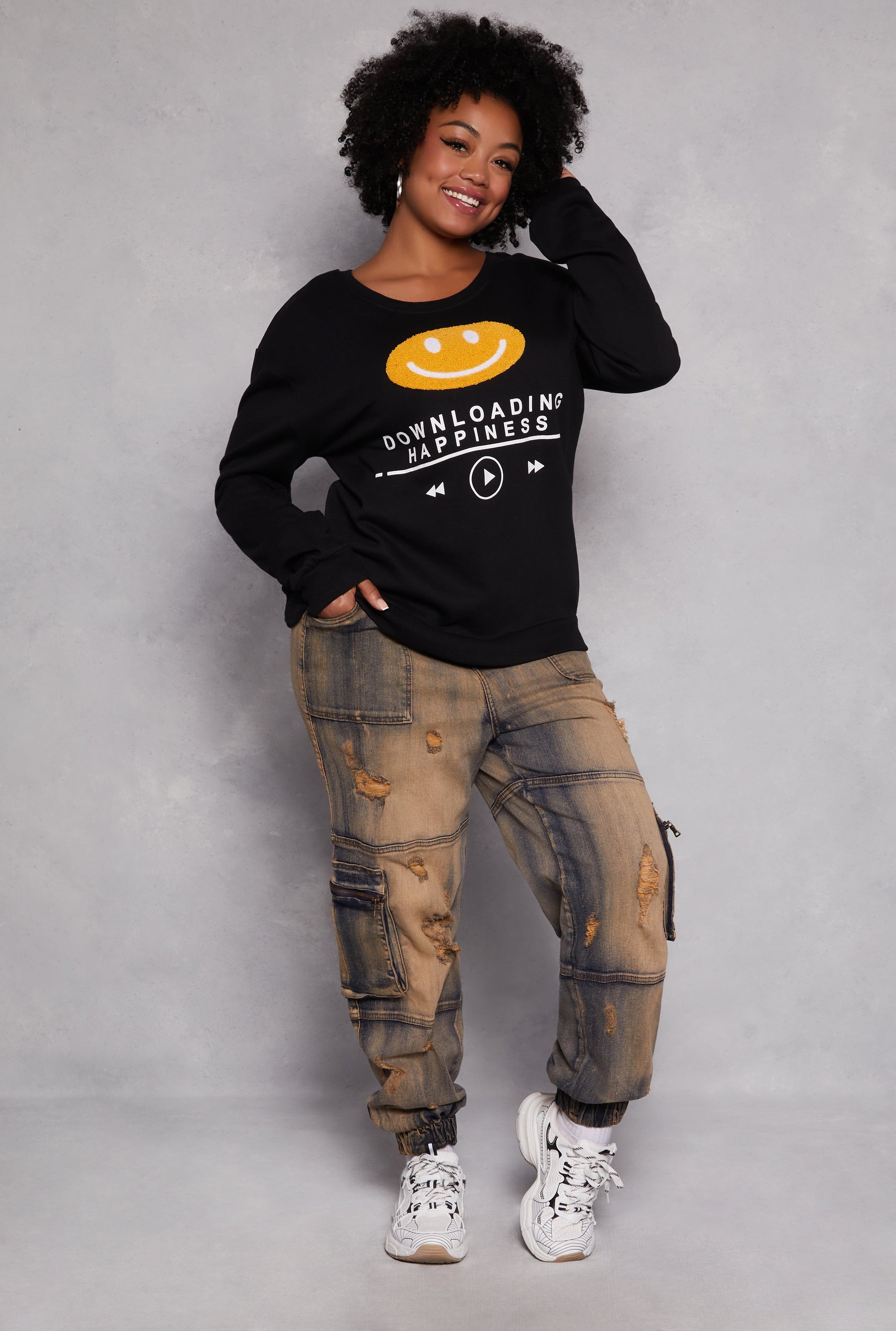 Plus Size Downloading Happiness Sweatshirt