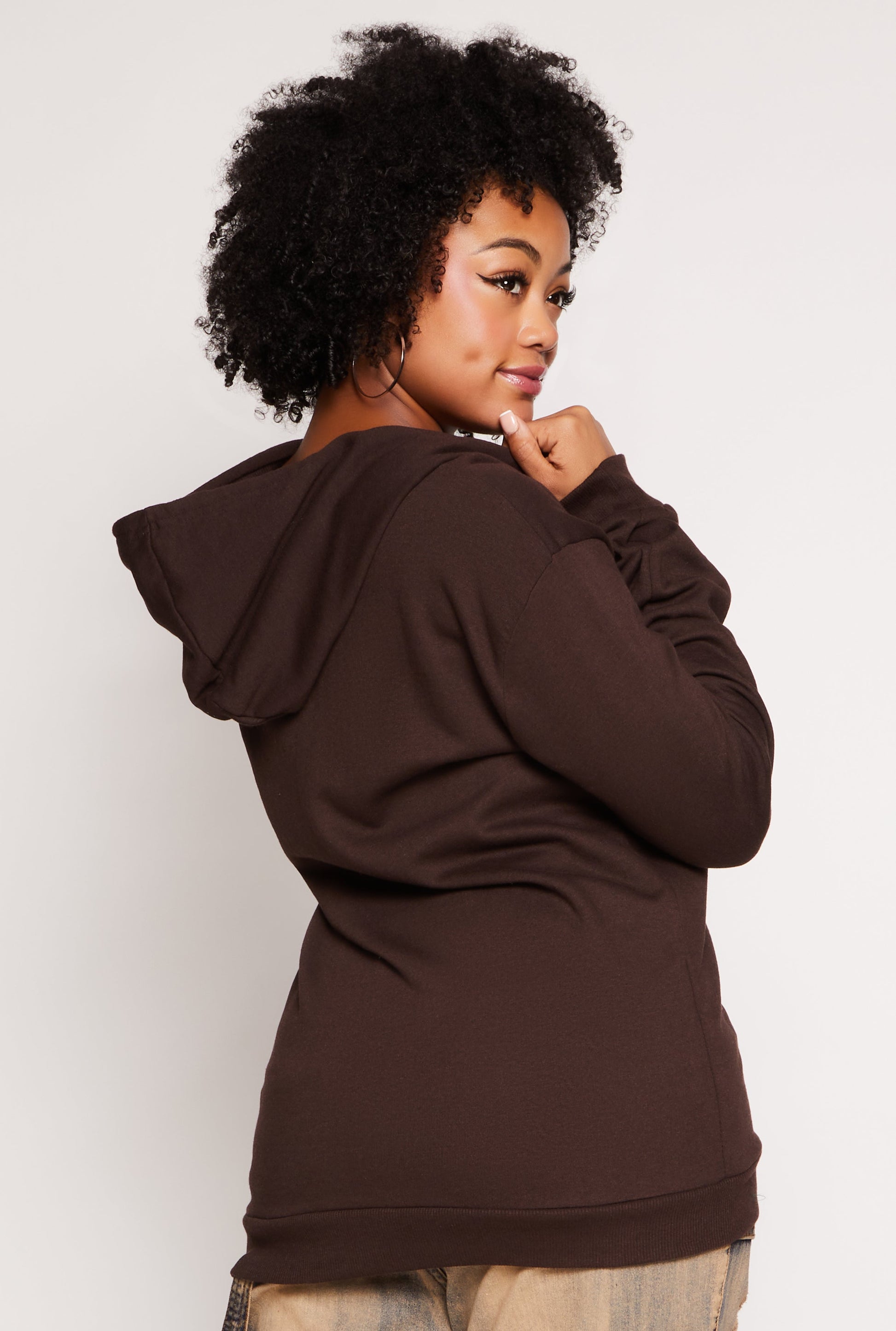 Plus Size Bear Chenille Graphic Zip Front Hoodie