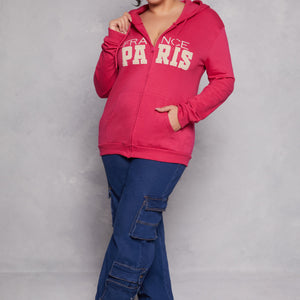 Plus Size France Paris Zip Front Hoodie