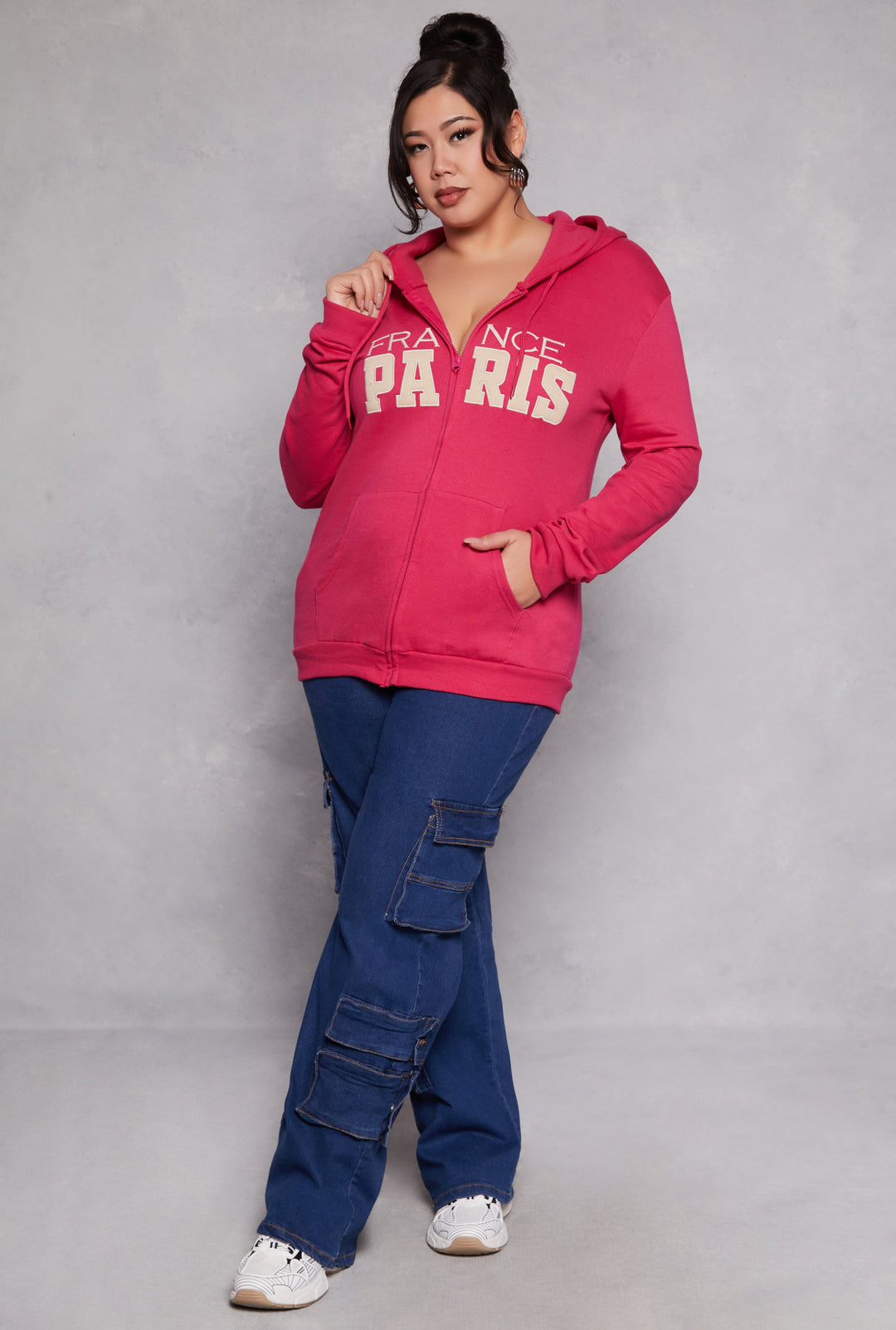 Plus Size France Paris Zip Front Hoodie