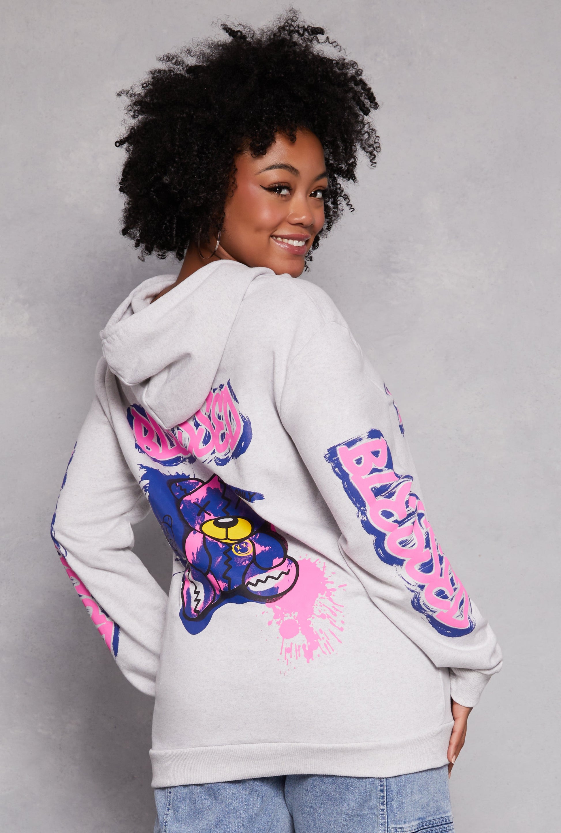Plus Size Blessed Bear Graphic Pullover Hoodie
