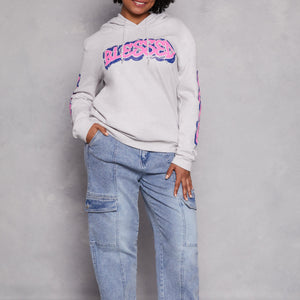 Plus Size Blessed Bear Graphic Pullover Hoodie