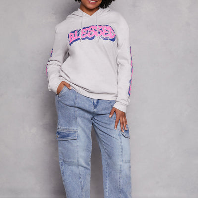 Plus Size Blessed Bear Graphic Pullover Hoodie