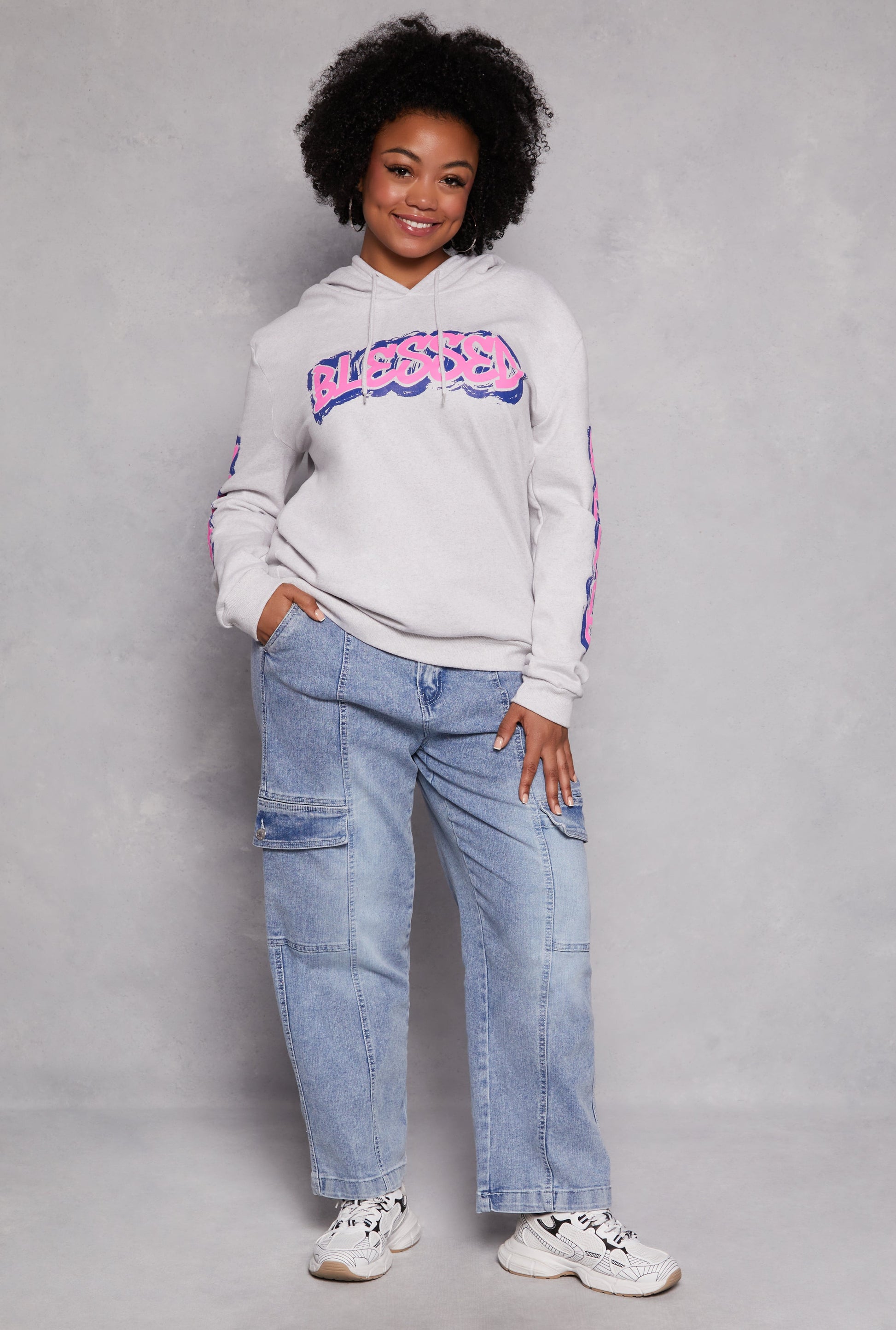 Plus Size Blessed Bear Graphic Pullover Hoodie