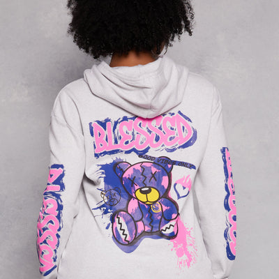 Plus Size Blessed Bear Graphic Pullover Hoodie