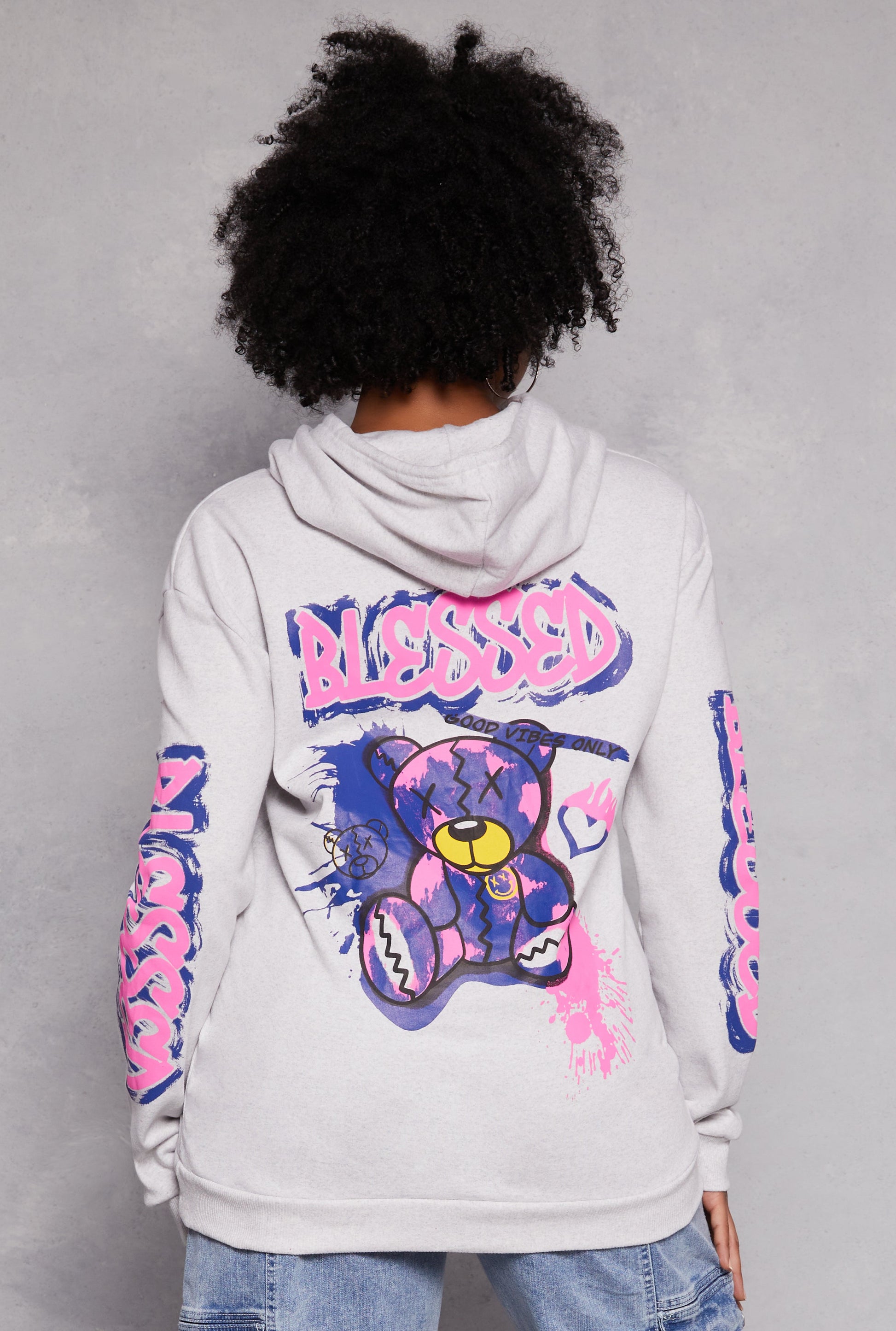 Plus Size Blessed Bear Graphic Pullover Hoodie