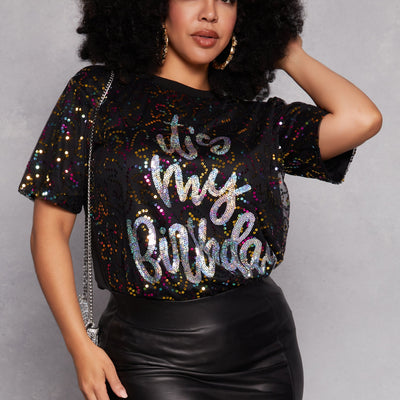 Plus Size Sequin Its My Birthday Top