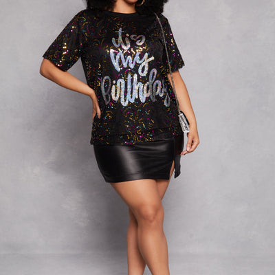 Plus Size Sequin Its My Birthday Top