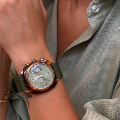 Clubmaster Classic Men Quartz Gold-Olive Green Dial Chronograph Nato Watch 19140.PRA.T.26.NOL