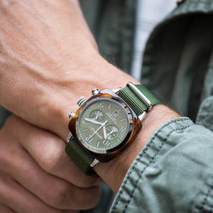 Clubmaster Classic Men Quartz Olive Green Dial Chronograph Nato Watch 19140.SA.T.26.NOL