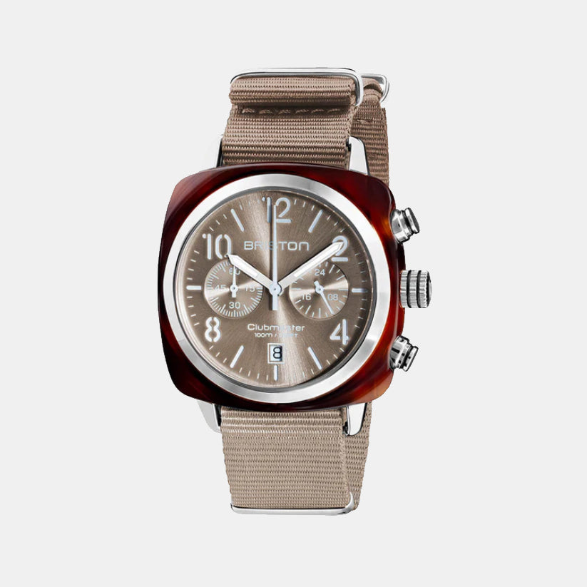 Clubmaster Classic Men Quartz Grey Taupe Dial Chronograph Nato Watch 19140.SA.T.30.NT
