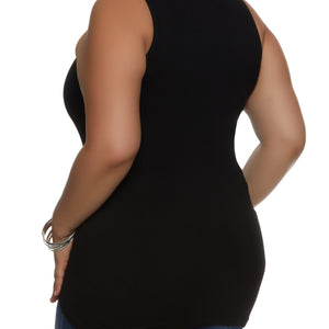 Plus Size Ribbed Sleeveless Zip Neck Top