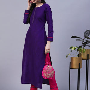 Solid Straight Fit Kurta with Pant - Purple