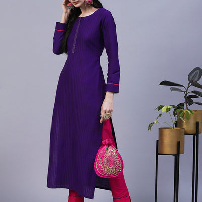 Solid Straight Fit Kurta with Pant - Purple