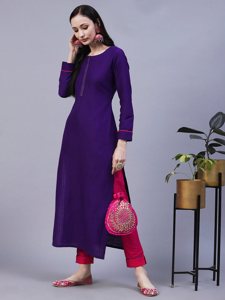 Solid Straight Fit Kurta with Pant - Purple