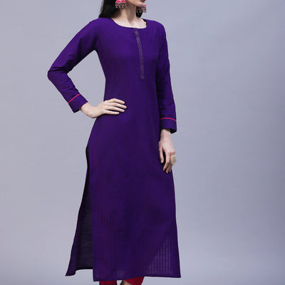 Solid Straight Fit Kurta with Pant - Purple
